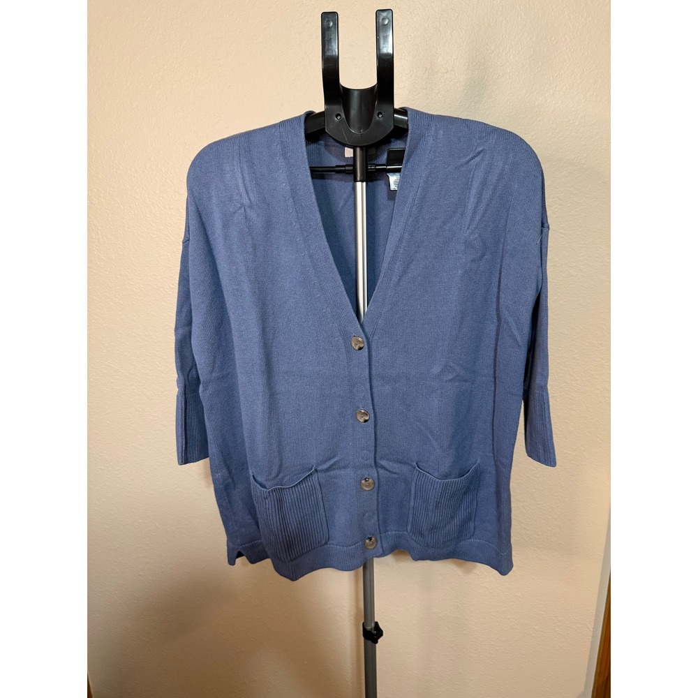 J. Jill Womens Blue V-Neck Button Front Cardigan Sweater Pockets Size M